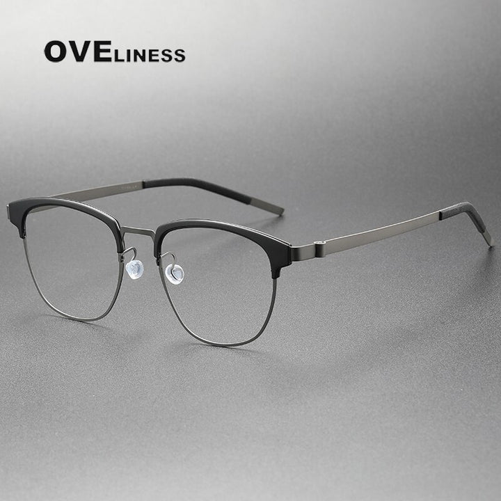 Oveliness Unisex Full Rim Square Acetate Titanium Eyeglasses 9849 Full Rim Oveliness black gun