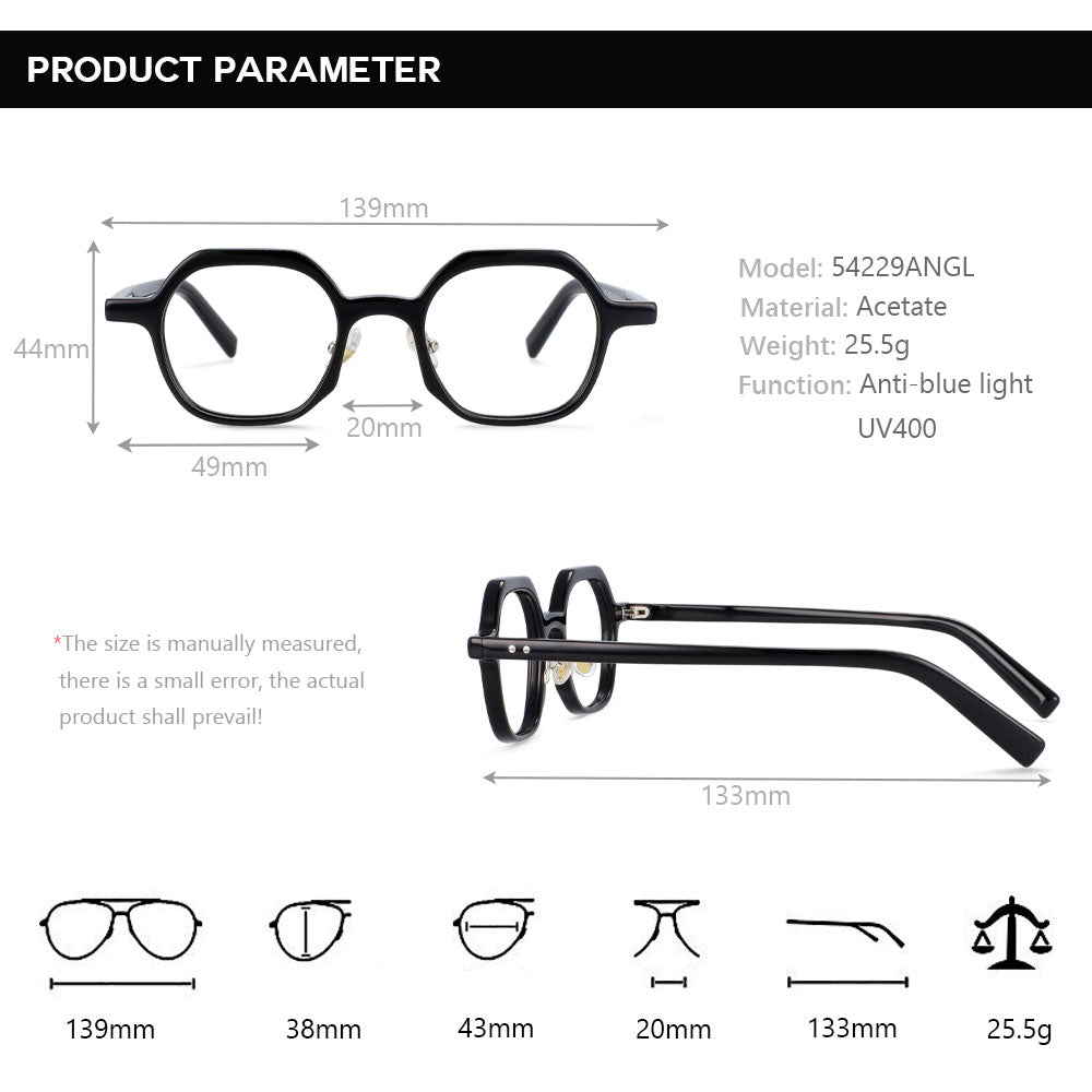 CCspace Unisex Full Rim Polygonal Acetate Frame Eyeglasses 54229 Full Rim CCspace