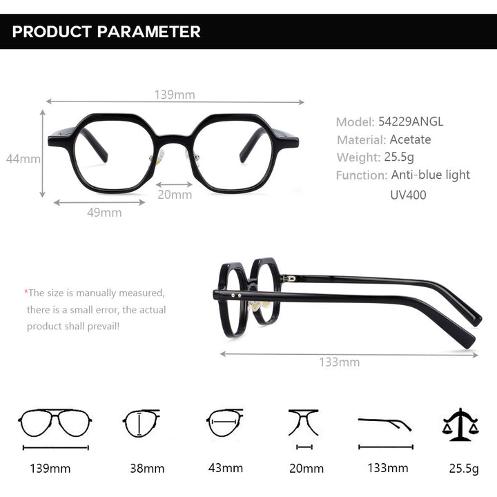 CCspace Unisex Full Rim Polygonal Acetate Frame Eyeglasses 54229 Full Rim CCspace