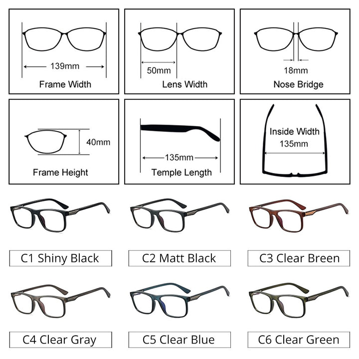 Ralferty Men's Full Rim Square Tr 90 Acetate Eyeglasses F95375 Full Rim Ralferty