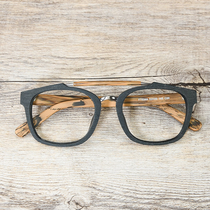 Hdcrafter Men's Full Rim Square Double Bridge Wood Alloy Eyeglasses Ft0369 Full Rim Hdcrafter Eyeglasses