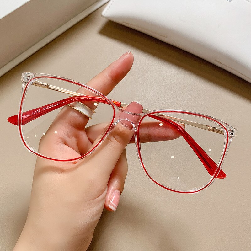 CCspace Unisex Full Rim Square Cat Eye Tr 90 Titanium Eyeglasses 55713 Full Rim CCspace ClearRed China