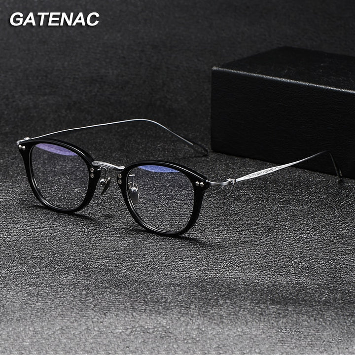 Gatenac Unisex Full Rim Square Titanium Acetate Eyeglasses Gxyj1091 Full Rim Gatenac