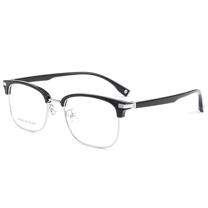 Yimaruili Men's Full Rim Square Alloy Acetate Frame Eyeglasses 8535YF Full Rim Yimaruili Eyeglasses Black Silver