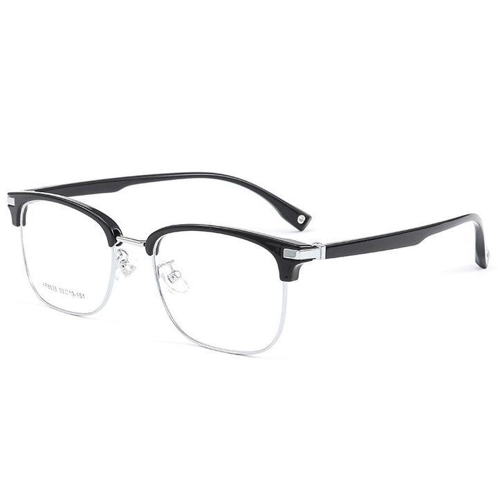 Yimaruili Men's Full Rim Square Alloy Acetate Frame Eyeglasses 8535YF Full Rim Yimaruili Eyeglasses Black Silver