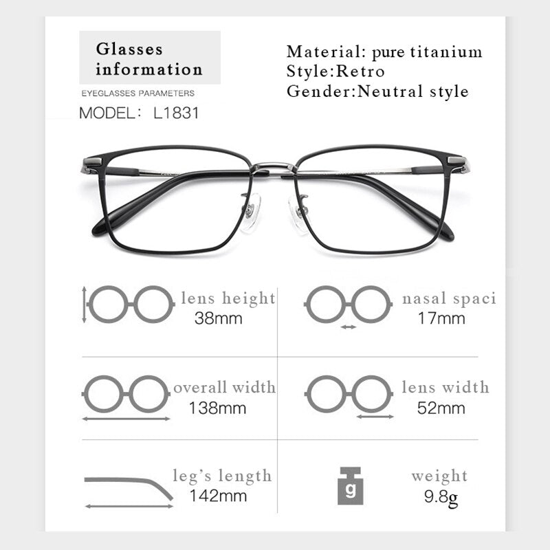 Hotochki Unisex Full Rim Square Titanium Frame Eyeglasses L1831 Full Rim Hotochki