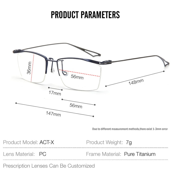 Muzz Men's Semi Rim Rectangle IP Titanium Eyebrow Frame Eyeglasses 04 Semi Rim Muzz