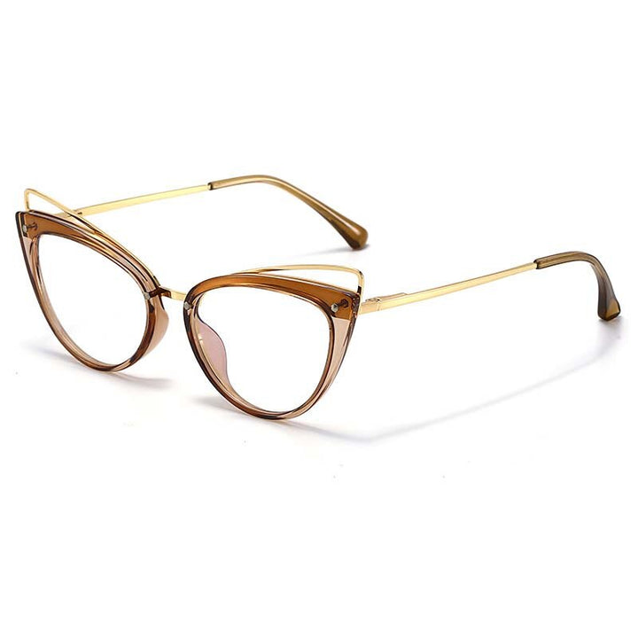 CCspace Women's Full Rim Cat Eye Acetate Alloy Eyeglasses 55060 Full Rim CCspace Tea China