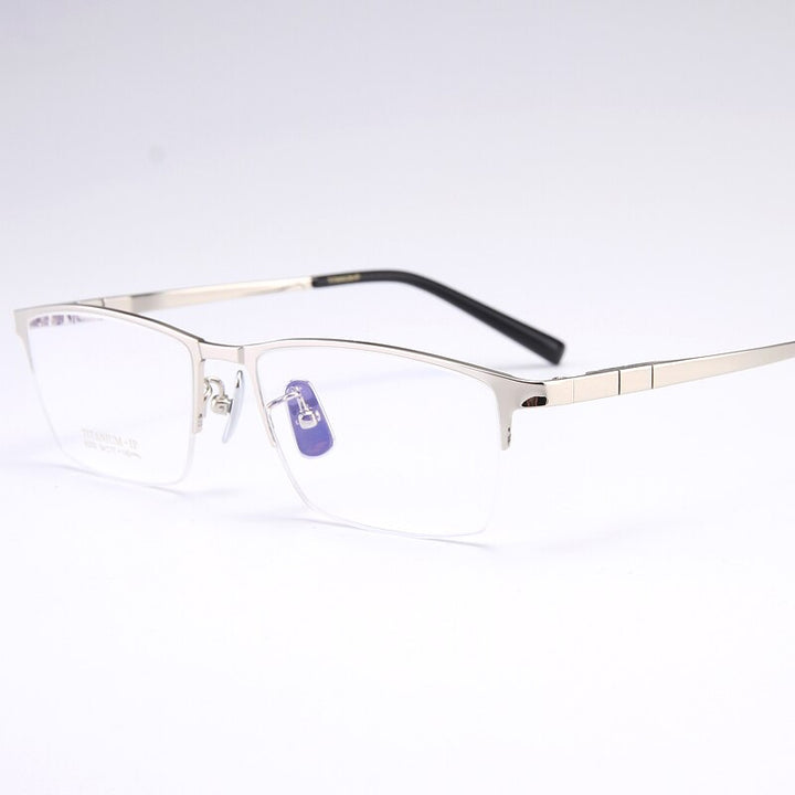 Bclear Men's Semi Rim Square Titanium Eyeglasses My91075 Semi Rim Bclear Silver