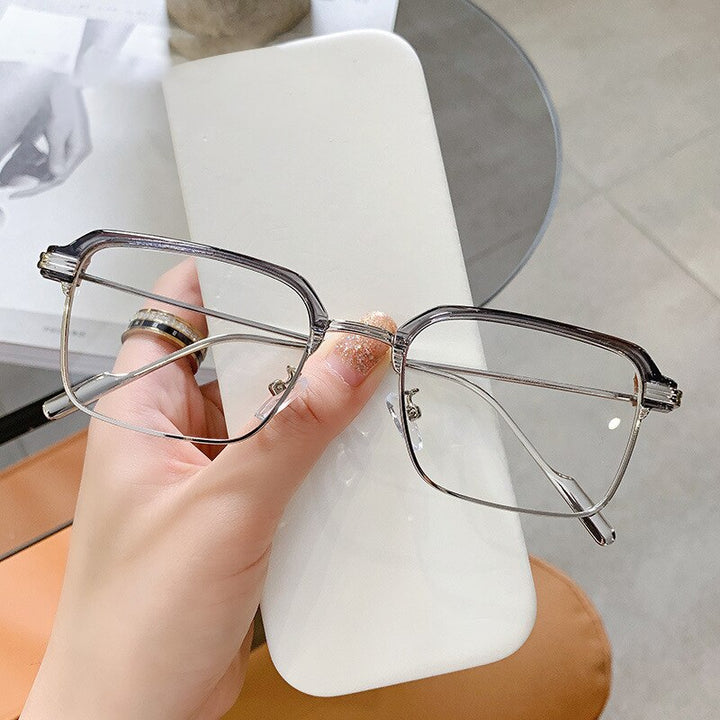 Handoer Unisex Full Rim Square Tr 90 Alloy Eyeglasses F21102 Full Rim Handoer Gray Silver