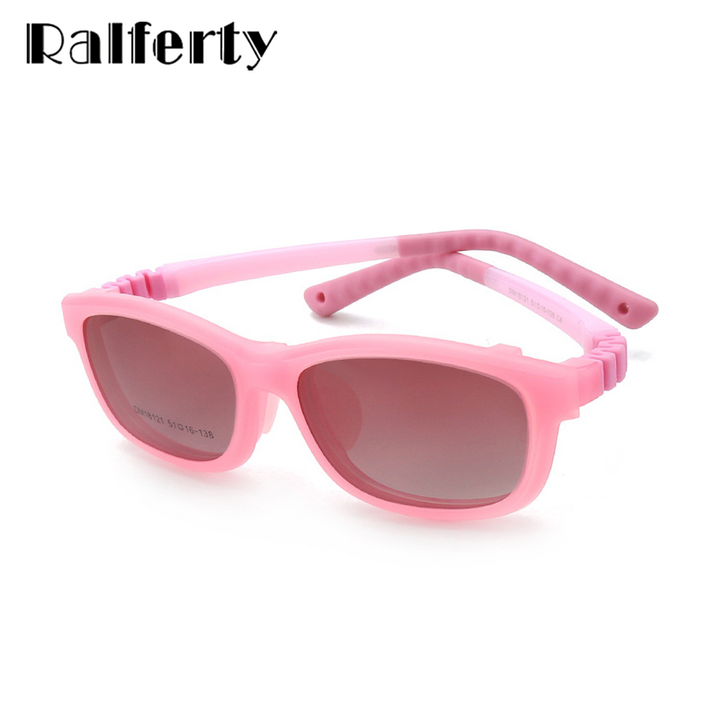 Ralferty  Unisex Children's Full Rim Square Acetate Eyeglasses With Polarized Clip On Sunglasses M18119 With Clip Ons Ralferty