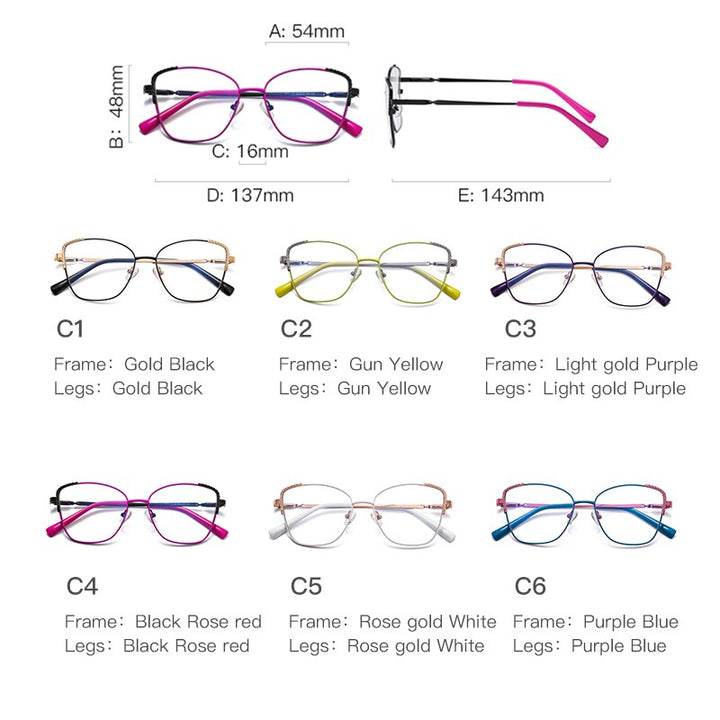Hdcrafter Women's Full Rim Alloy Cat Eye Frame Eyeglasses 3014 Full Rim Hdcrafter Eyeglasses