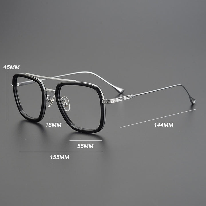Gatenac Unisex Full Rim Square Double Bridge Acetate Titanium Eyeglasses Gxyj937 Full Rim Gatenac