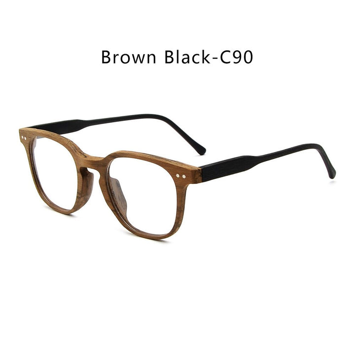 Hdcrafter Men's Full Rim Square Bamboo Wood Eyeglasses M9205 Full Rim Hdcrafter Eyeglasses Brown Black-C90