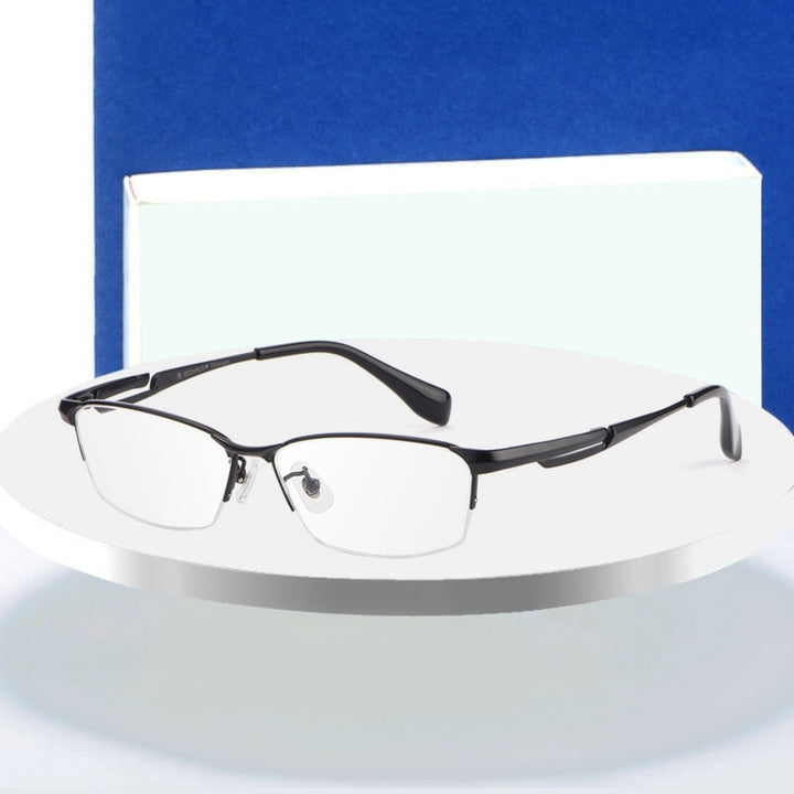 Hotochki Men's Semi Rim Rectangle Titanium Frame Eyeglasses E85759 Semi Rim Hotochki