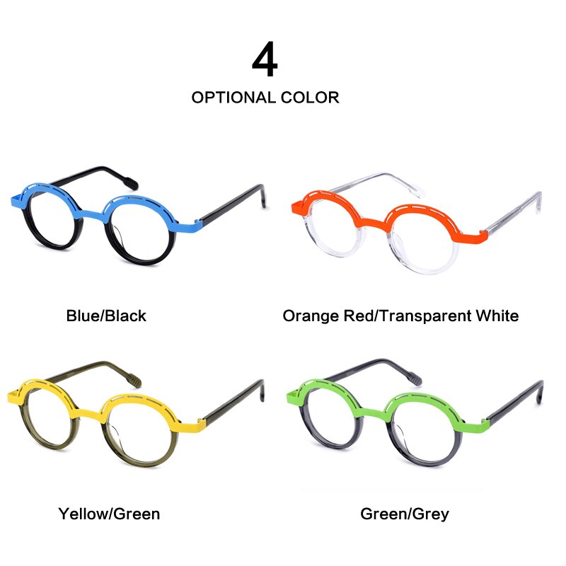 Muzz Unisex Full Rim Irregular Round Acetate Alloy Eyeglasses 1176 Full Rim Muzz