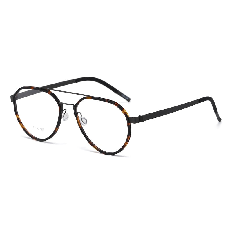 Reven Jate Unisex Full Rim Oval Double Bridge Titanium Acetate Eyeglasses 9745 Full Rim Reven Jate leopard