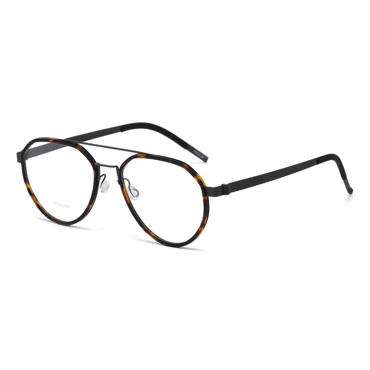 Reven Jate Unisex Full Rim Oval Double Bridge Titanium Acetate Eyeglasses 9745 Full Rim Reven Jate leopard