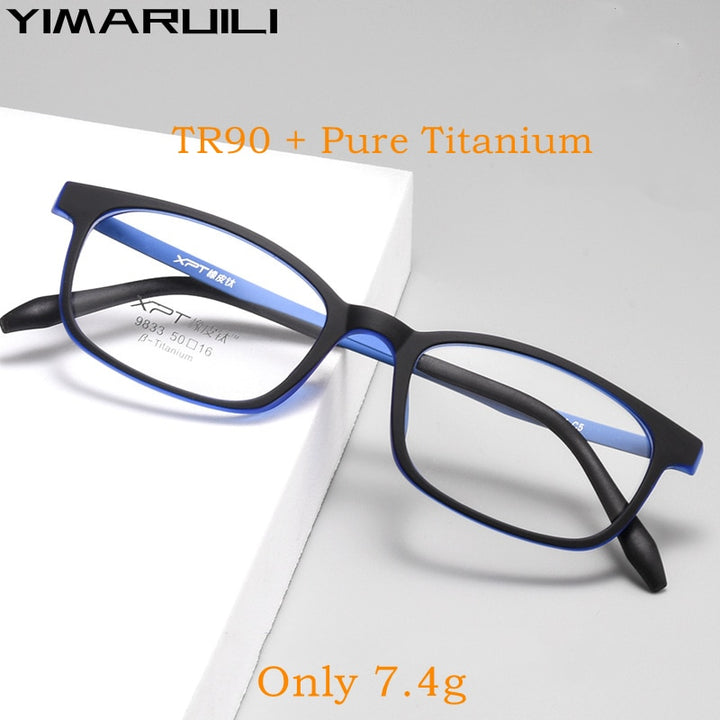 Yimaruili Unisex Full Rim Small Square Tr 90 Titanium Eyeglasses 9833XP Full Rim Yimaruili Eyeglasses