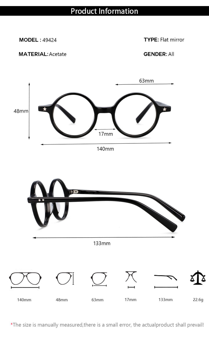CCspace Unisex Full Rim Round Acetate Frame Eyeglasses 49424 Full Rim CCspace