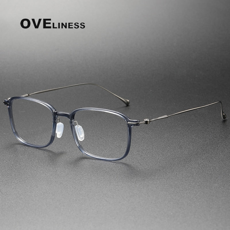 Oveliness Unisex Full Rim Square Acetate Titanium Eyeglasses 8644 Full Rim Oveliness grey blue