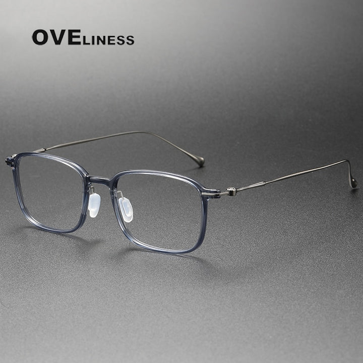 Oveliness Unisex Full Rim Square Acetate Titanium Eyeglasses 8644 Full Rim Oveliness grey blue