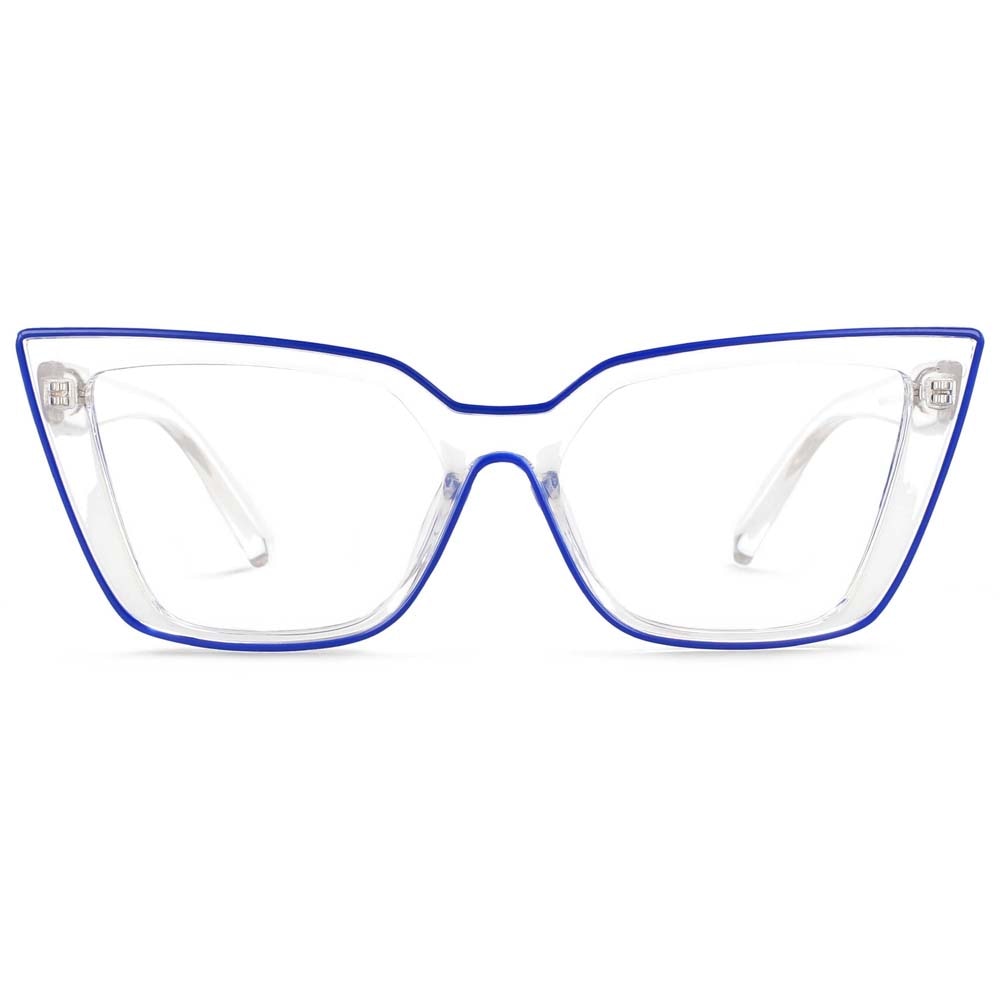 CCspace Women's Full Rim Square Flat Top Cat Eye Acetate Alloy Eyeglasses 55338 Full Rim CCspace China Bluec1
