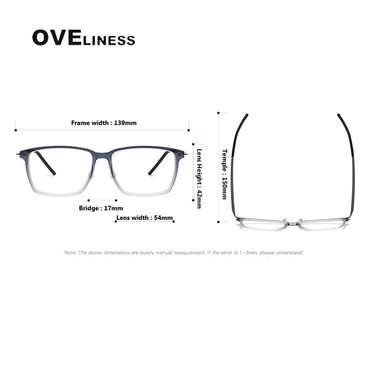 Oveliness Unisex Full Rim Square Screwless Titanium Acetate Eyeglasses 6505 Full Rim Oveliness