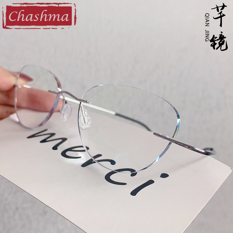 Chashma Unisex Rimless Square Cat Eye 2g Titanium Eyeglasses 6074-2 Rimless Chashma   