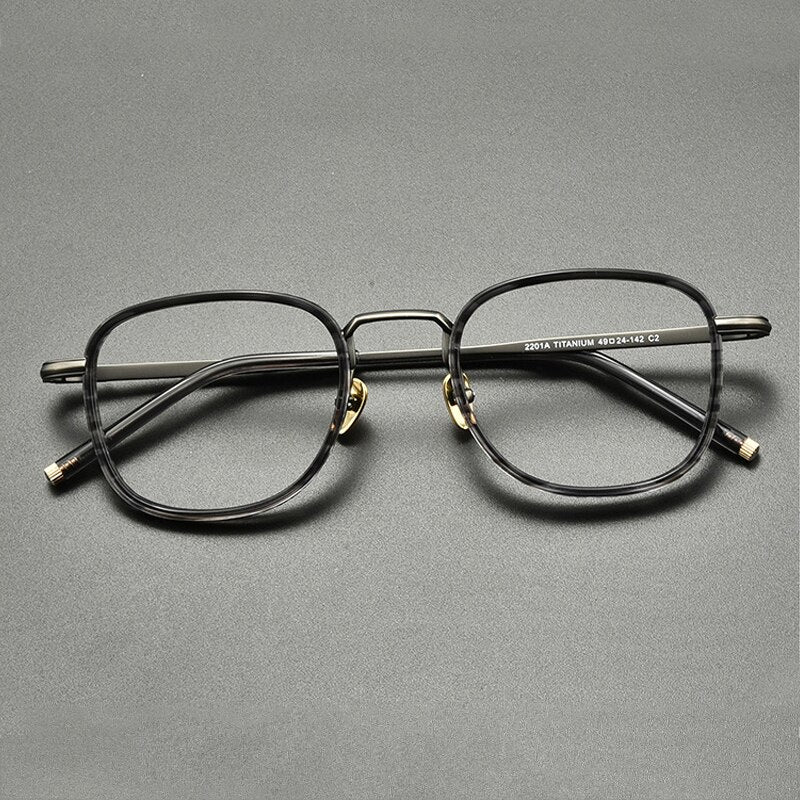 Gatenac Unisex Full Rim Square Titanium Acetate Eyeglasses Gxyj848 Full Rim Gatenac Grey Stripes