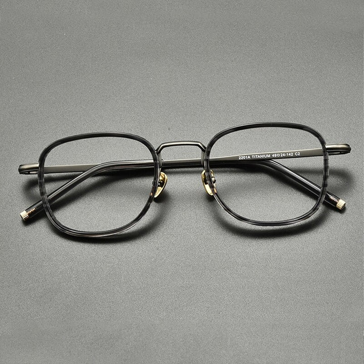 Gatenac Unisex Full Rim Square Titanium Acetate Eyeglasses Gxyj848 Full Rim Gatenac Grey Stripes