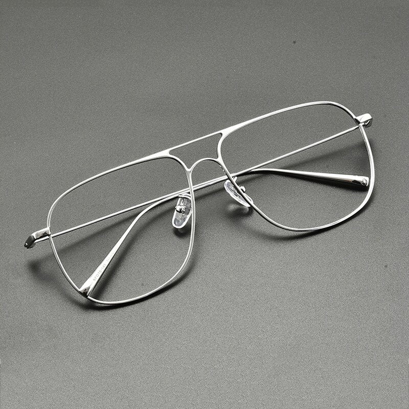 Gatenac Unisex Full Rim Square Titanium Double Bridge Eyeglasses Gxyj836 Full Rim Gatenac Silver