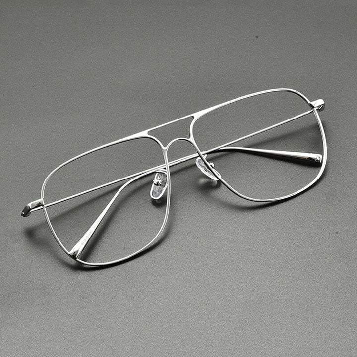 Gatenac Unisex Full Rim Square Titanium Double Bridge Eyeglasses Gxyj836 Full Rim Gatenac Silver
