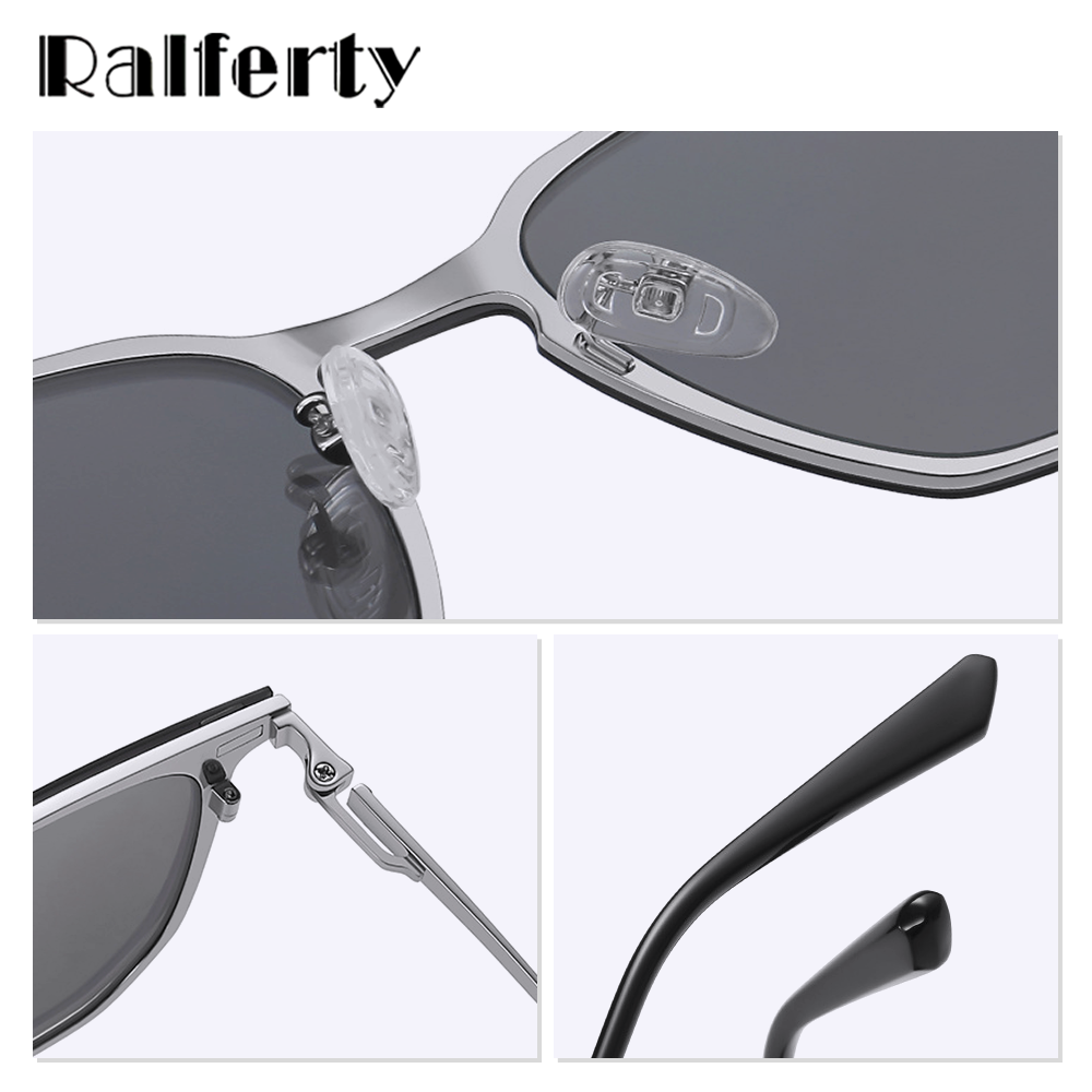 Ralferty Unisex Full Rim Square Alloy Acetate Eyeglasses With Clip On Polarized Sunglasses D8201 With Clip Ons Ralferty