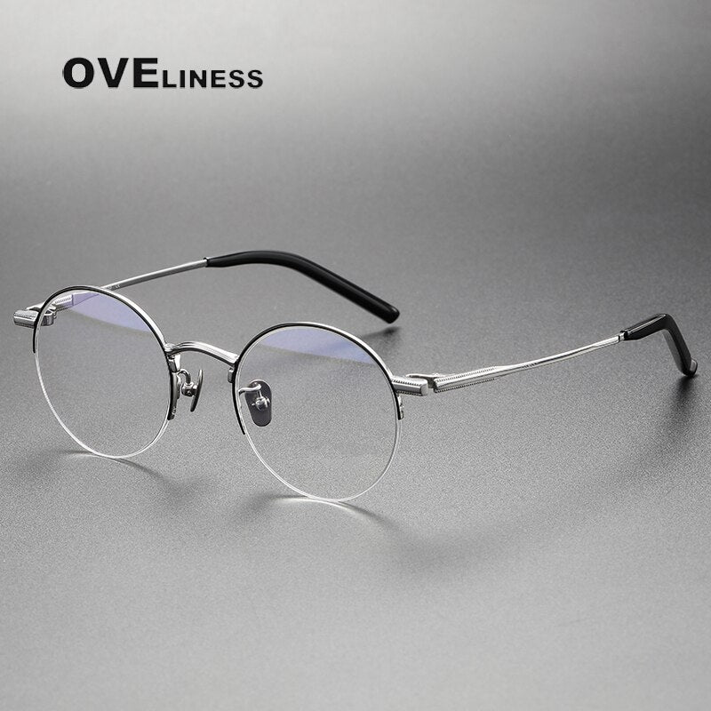 Oveliness Unisex Semi Rim Round Titanium Eyeglasses 185 Semi Rim Oveliness black silver