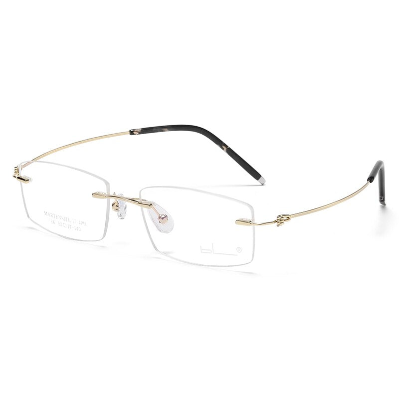 Reven Jate Unisex Rimless Rectangle Titanium Alloy Eyeglasses 8581 Rimless Reven Jate golden