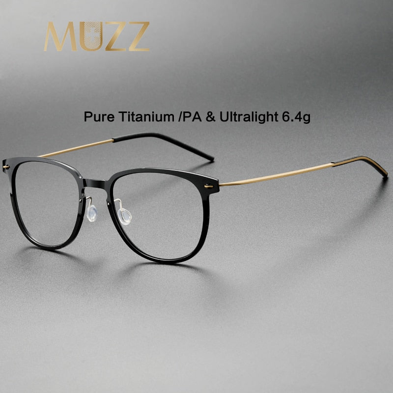 Muzz Unisex Full Rim Square Screwless Handcrafted Acetate IP Titanium Eyeglasses N6459 Full Rim Muzz