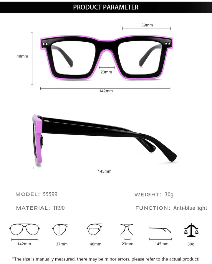 CCspace Unisex Full Rim Square Punk Acetate Eyeglasses 55599 Full Rim CCspace