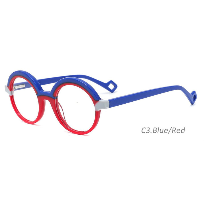 CCSpace Children's Unisex Full Rim Round Acetate Eyeglasses 55671 Full Rim CCspace C3 Red Blue China 