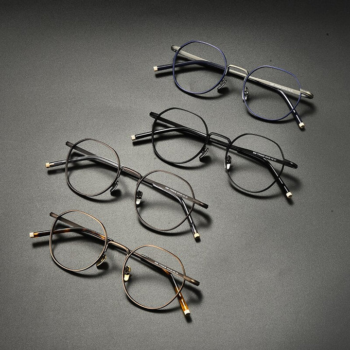 Gatenac Unisex Full Rim Irregular Round Titanium Eyeglasses Gxyj933 Full Rim Gatenac