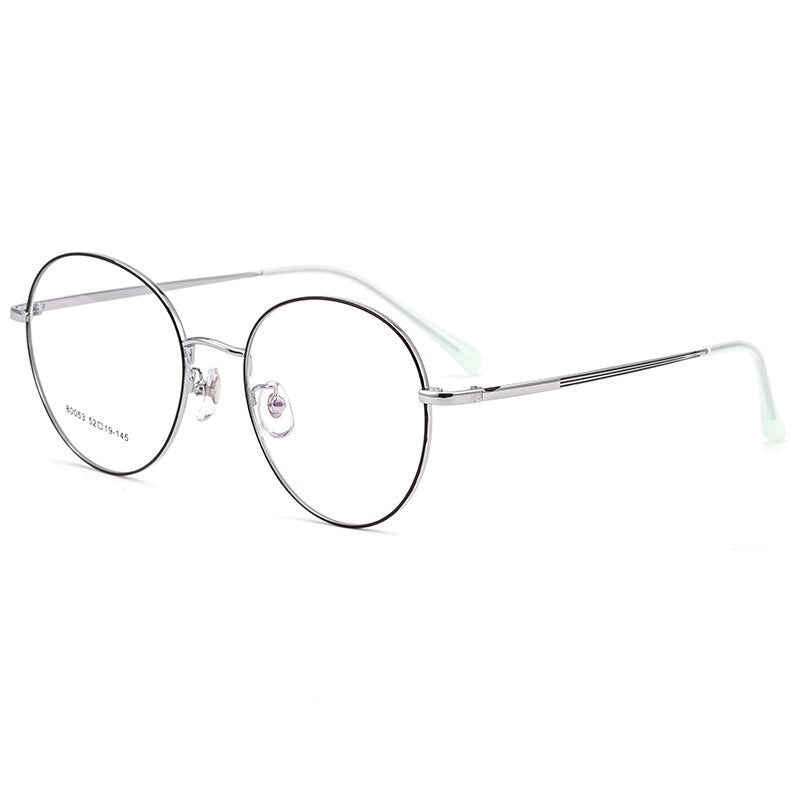 Yimaruili Unisex Full Rim Large Round Titanium Alloy Eyeglasses 80053 Full Rim Yimaruili Eyeglasses Black Silver