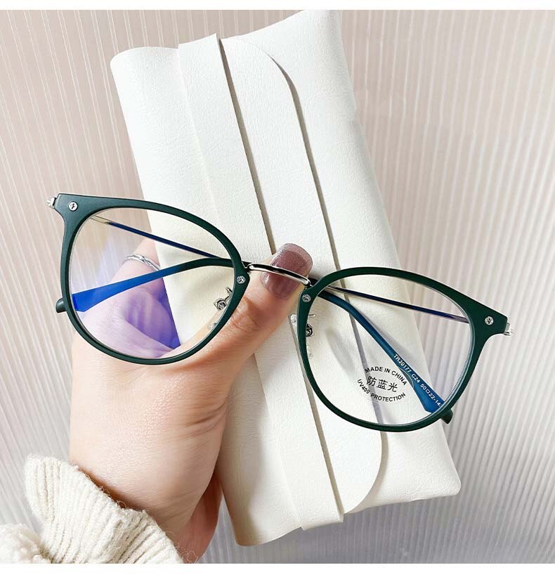 CCspace Unisex Full Rim Round Cat Eye Tr 90 Titanium Eyeglasses 55897 Full Rim CCspace Green China