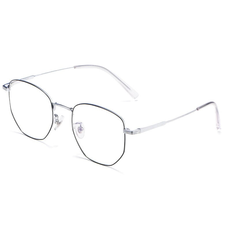 Yimaruili Unisex Full Rim Polygon Titanium Eyeglasses 9005 Full Rim Yimaruili Eyeglasses Black Silver