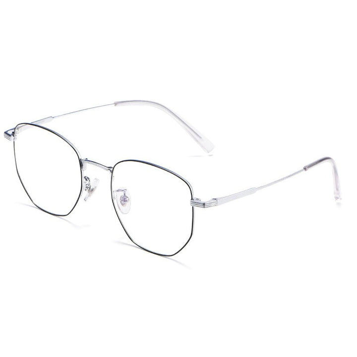 Yimaruili Unisex Full Rim Polygon Titanium Eyeglasses 9005 Full Rim Yimaruili Eyeglasses Black Silver