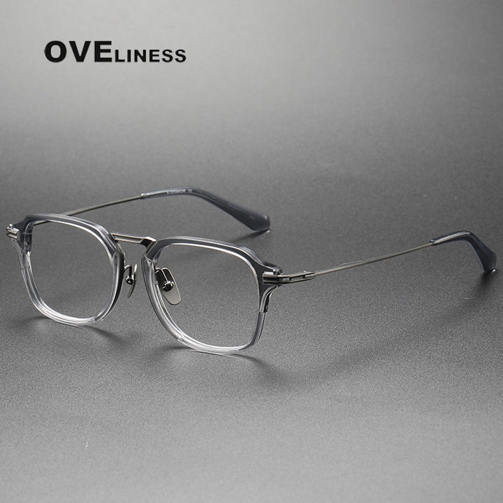 Oveliness Unisex Full Rim Square Acetate Titanium Eyeglasses Dtx413 Full Rim Oveliness transparent grey