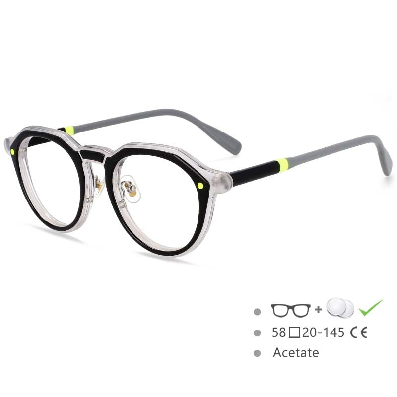 CCspace Unisex Full Rim Round Acetate Frame Eyeglasses 54541 Full Rim CCspace black-clear China