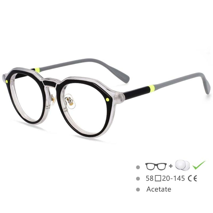CCspace Unisex Full Rim Round Acetate Frame Eyeglasses 54541 Full Rim CCspace black-clear China