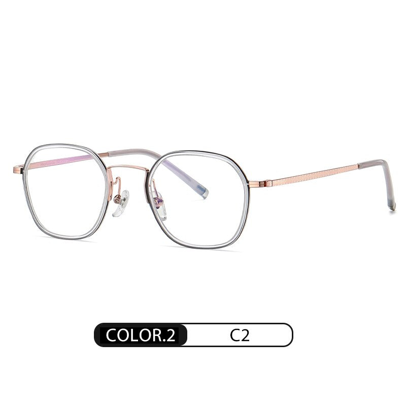 Reven Jate Unisex Full Rim Round Square Acetate Titanium Frame Eyeglasses R2322 Full Rim Reven Jate C2