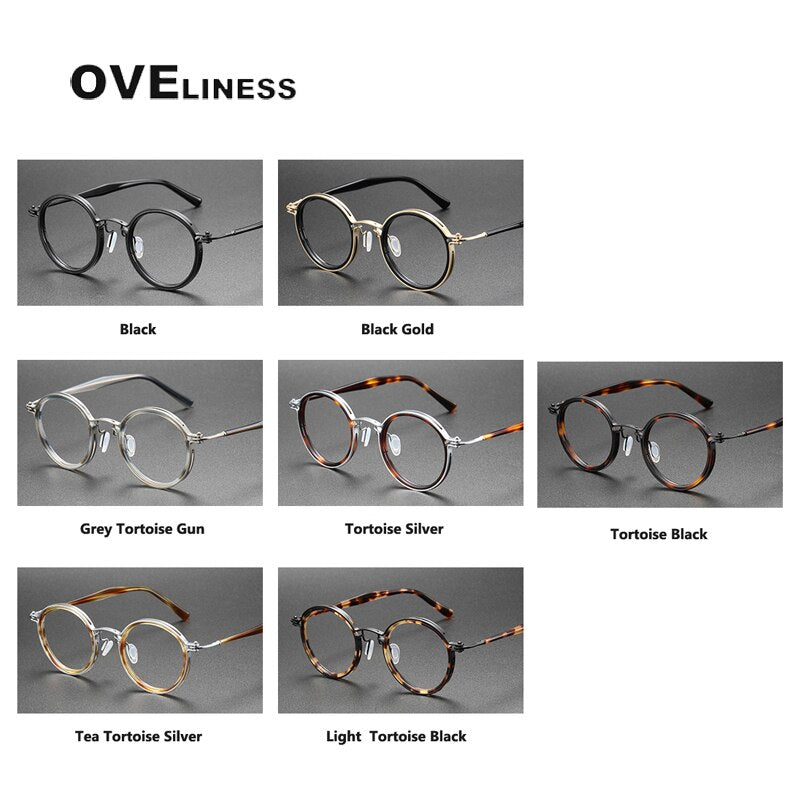 Oveliness Unisex Full Rim Round Acetate Titanium Eyeglasses 5862 Full Rim Oveliness