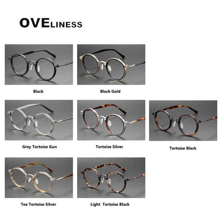 Oveliness Unisex Full Rim Round Acetate Titanium Eyeglasses 5862 Full Rim Oveliness